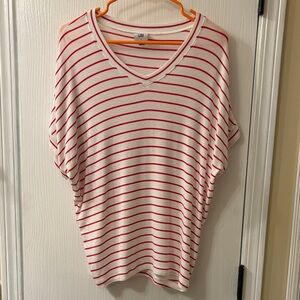 CAbi “Cookout T” Women's White and Red Striped V-Neck Top